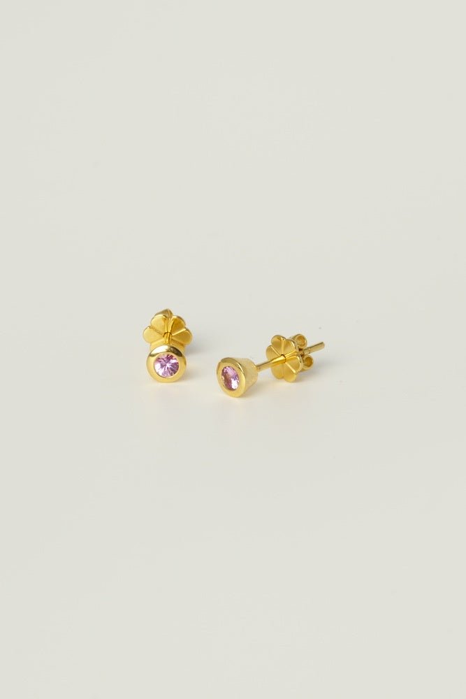 Fine Maya Studs Pink Sapphire 9k Gold - Tea & Tonic Matakana - Charlotte Penman