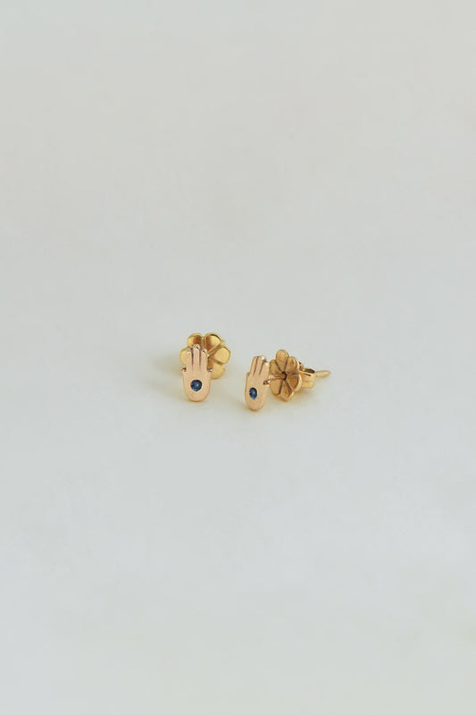 Charlotte Penman Fine | Hamsa Studs | Blue Sapphires | 9k Gold