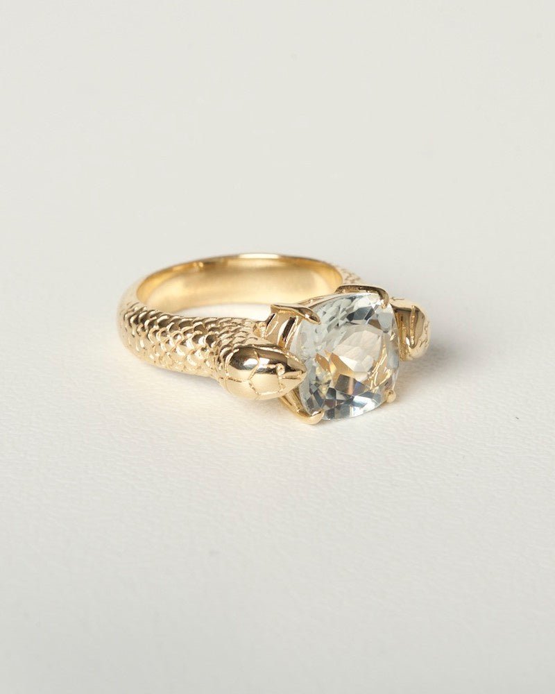 9k Gold Serpent Cocktail ring with Green Amethyst - Tea & Tonic Matakana - Charlotte Penman