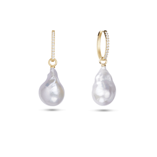 Fine Embrase’ Diamond Hoops + Pearl, 9k Gold - Tea & Tonic Matakana - Monarc Jewellery
