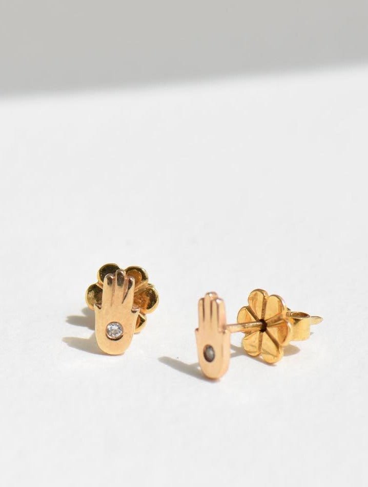 Hamsa Studs with a Diamond - Tea & Tonic Matakana - Charlotte Penman